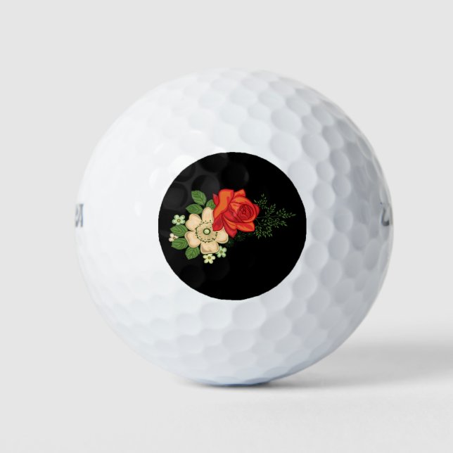Balles De Golf Rose rouge et marguerites Arrière - plan noir (Devant)