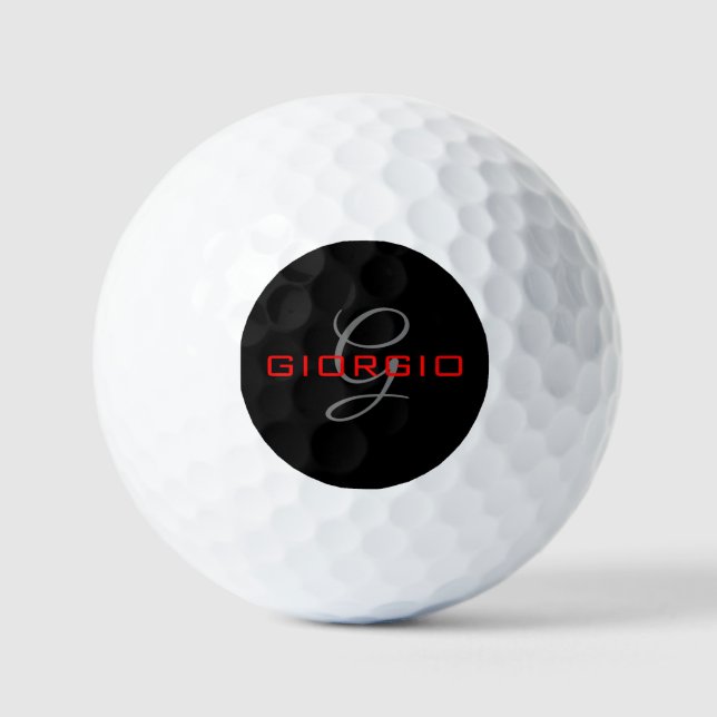 Balles De Golf Rouge noir Votre nom Monogramme initial Moderne (Recto)