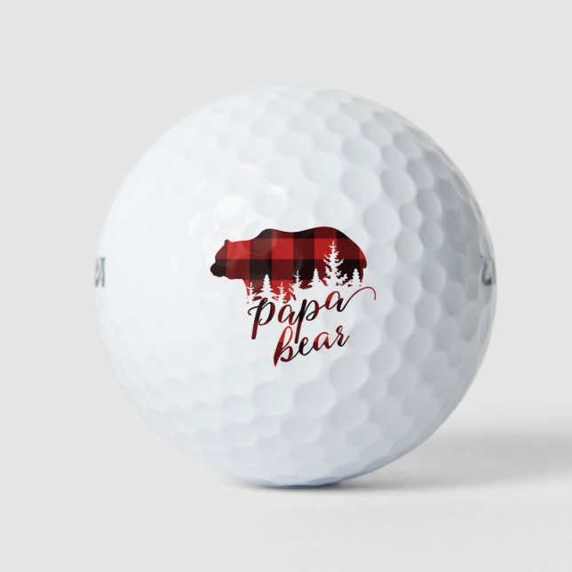 Balles De Golf Rouge rustique et noir flanelle Papa Ours (Devant)