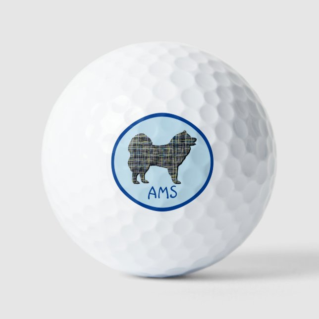 Balles De Golf Samoyé mignon Chien Silhouette Monogramme Grille B (Recto)
