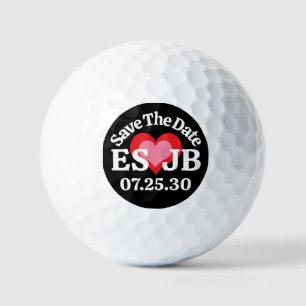 Balles De Golf SAUVER DATE Cœur Rose Rouge MONOGRAMME Fond Noir