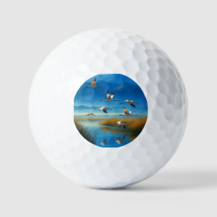 Balles De Golf Scène de lac sereine dans la nature avec une grue 