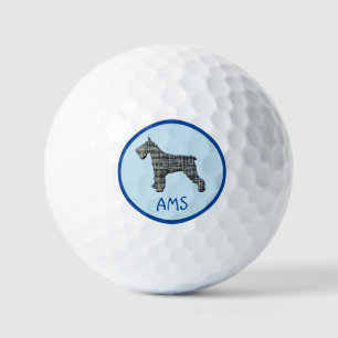 Balles De Golf Schnauzer Chien Silhouette Monogramme Grille Bleu