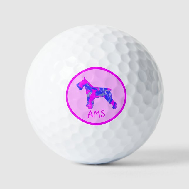 Balles De Golf Schnauzer rose Chien Silhouette Monogramme (Recto)