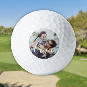Balles De Golf Script Élégant Personnalisé Photo d'Amour