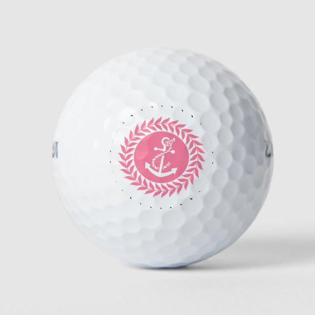 Balles De Golf Serre rose et Ancre marine blanche (Devant)