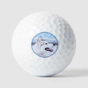 Balles De Golf Sibérie Husky (argent et blanc) Peinture Chien Art