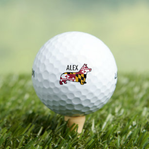 Balles De Golf Silhouette Corgi avec drapeau d'état du Maryland p