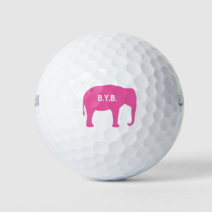 Balles De Golf Silhouette d'éléphant rose avec texte personnalisé
