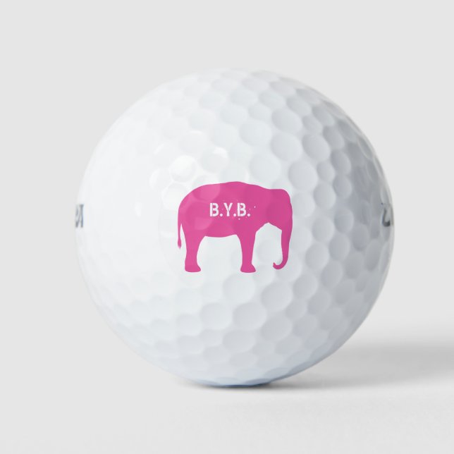 Balles De Golf Silhouette d'éléphant rose avec texte personnalisé (Devant)