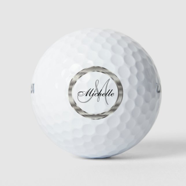 Balles De Golf 🏌️ ‍ ♂️ Silver Design avec Monogramme et Nom (Devant)