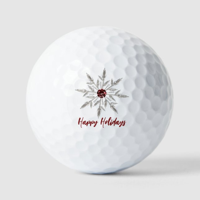Balles De Golf Silver Red Crystal Snowflake Joyeuses vacances (Recto)