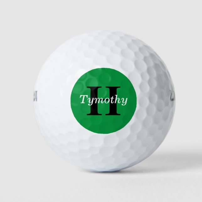Balles De Golf Simple Design Vert noir Monogramme Nom moderne (Devant)