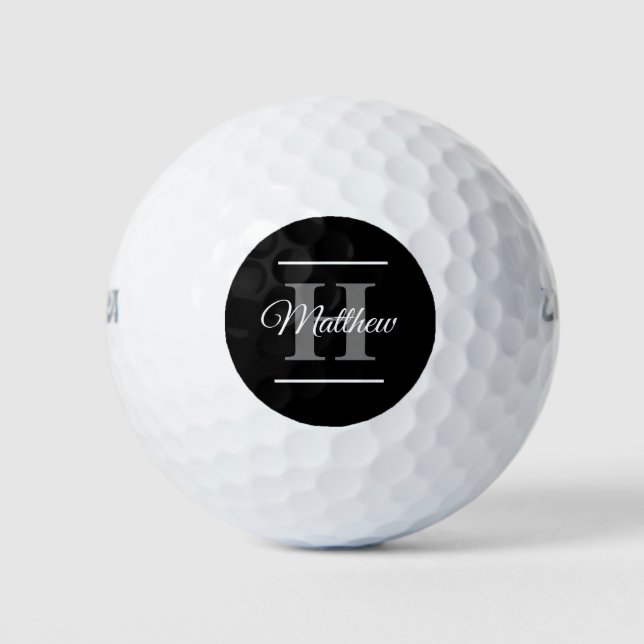Balles De Golf Simple Elegant Noir Blanc Monogramme Bold Classé (Devant)