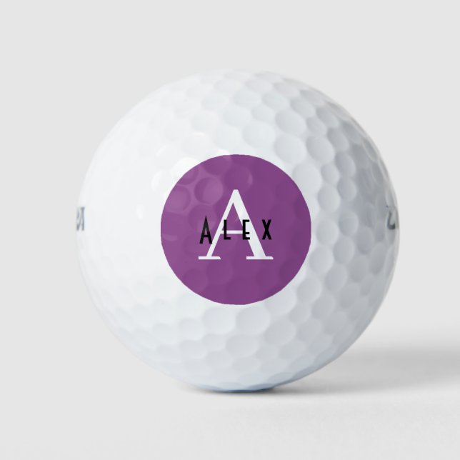 Balles De Golf Simple moderne violet nom du monogramme + initial (Devant)