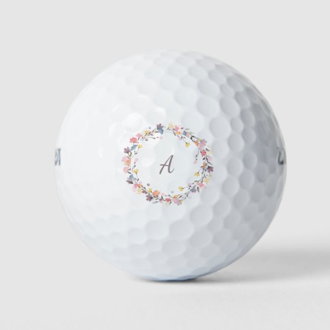 Balles De Golf Stylé Pastel Floral Wreath Monogramme Personnalisé (Devant)