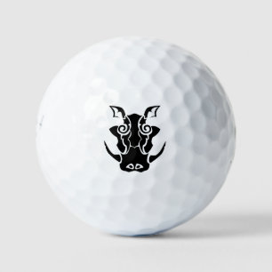 Balles De Golf Tatouage tribal d'une tête de sanglier noire