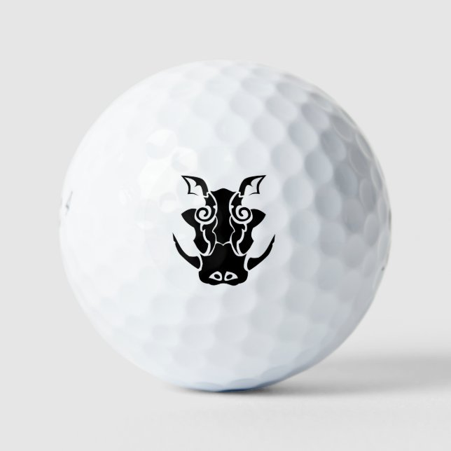 Balles De Golf Tatouage tribal d'une tête de sanglier noire (Devant)