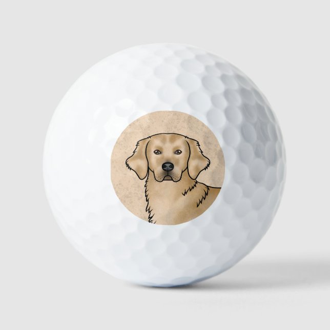 Balles De Golf Tête de chien caricaturale jaune doré (Recto)