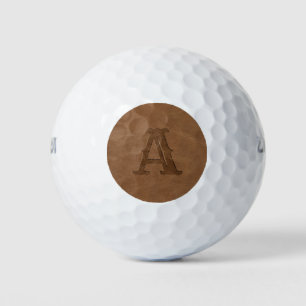 Balles De Golf Texture en cuir Brown Monogramme initial