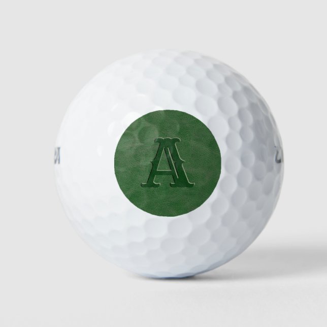 Balles De Golf Texture en cuir vert Monogramme initial (Devant)