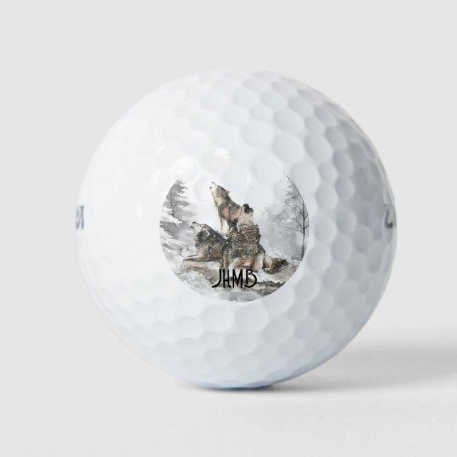 Balles De Golf Three Wolves Howling  Animal Monogram Art (Devant)