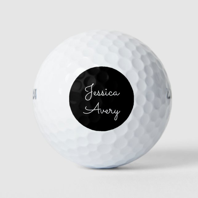 Balles De Golf Tout nom | Script blanc modifiable Cool sur noir (Devant)