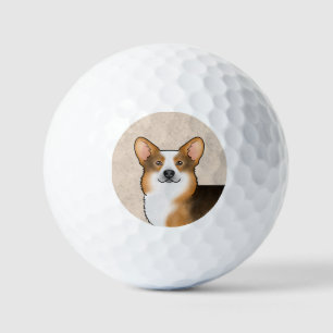 Balles De Golf Tricolor à tête rouge Pembroke Welsh Corgi Portrai
