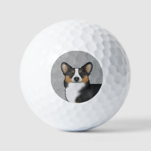 Balles De Golf Tricolore noir Pembroke Welsh Corgi Tête Portrait