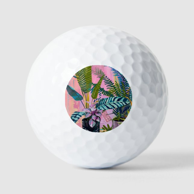Balles De Golf Tropical pink flamingos set against lush green (Recto)