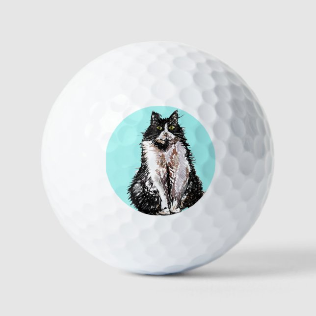 Balles De Golf Tuexdo chat Chats Noir Blanc Aquarelle Papa père (Recto)