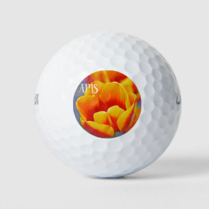Balles De Golf Tulipe jaune rouge élégant Initiales Citation au d
