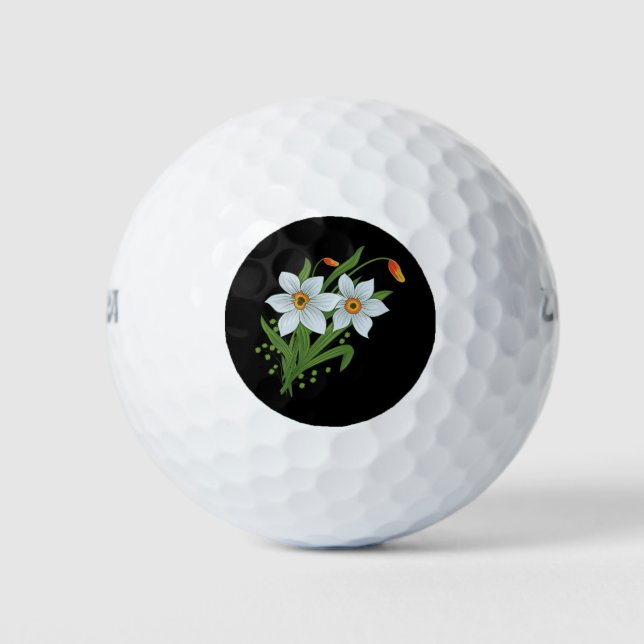 Balles De Golf Tulipes et jonquilles Fleurs Arrière - plan noir (Devant)