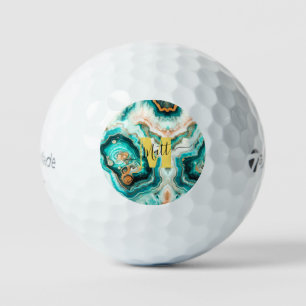 Balles De Golf Turquoise Aqua Agate Golden Custom Monogramme mode