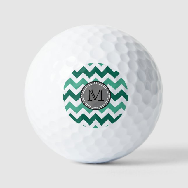 Balles De Golf Turquoise et Mint Chevron Zigzag Monogram (Recto)