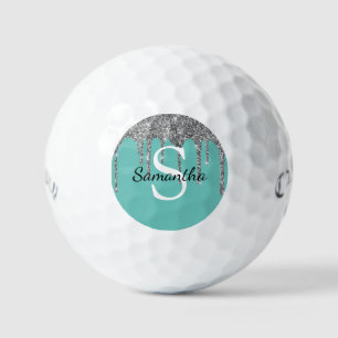Balles De Golf Turquoise Parties scintillant Argent Déchets Étinc