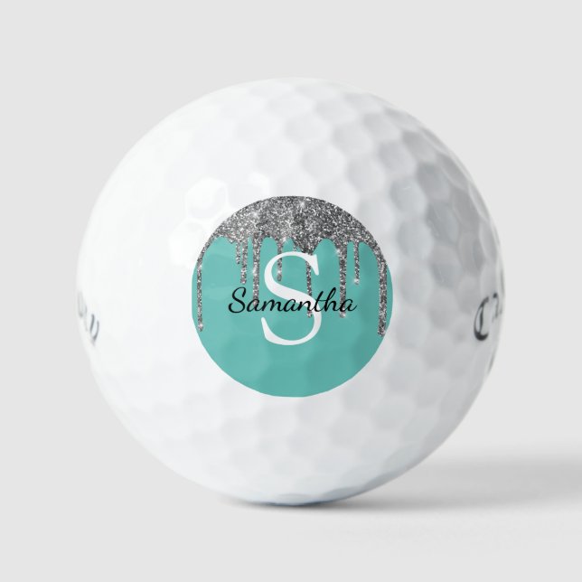 Balles De Golf Turquoise Parties scintillant Argent Déchets Étinc (Recto)