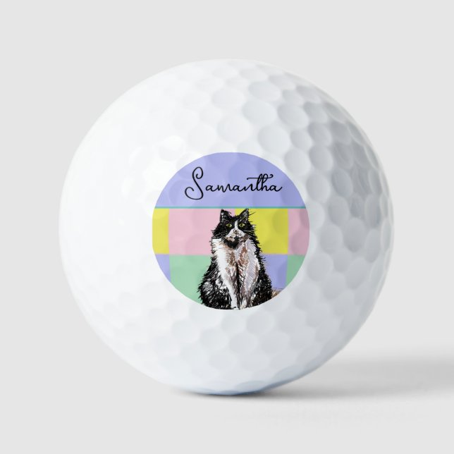 Balles De Golf Tuxedo Chat Cute Chats Noir Blanc Pastel Arc-en-ci (Recto)