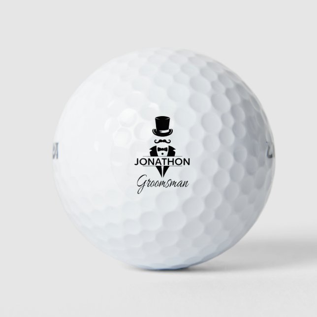 Balles De Golf Tuxedo Top Chapeau Monogramme Groomsman (Devant)