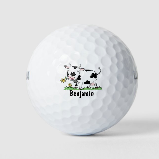 Balles De Golf Vache mignonne en vert dessin animé sur le terrain (Devant)