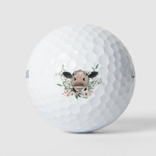 Balles De Golf vaches nez baiser fleurs aquarelle gris animal de 