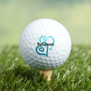 Balles De Golf Vert Turquoise Coeurs Liés Nom Modèle