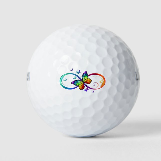 Balles De Golf Vibrant infinity with rainbow butterfly on black (Devant)