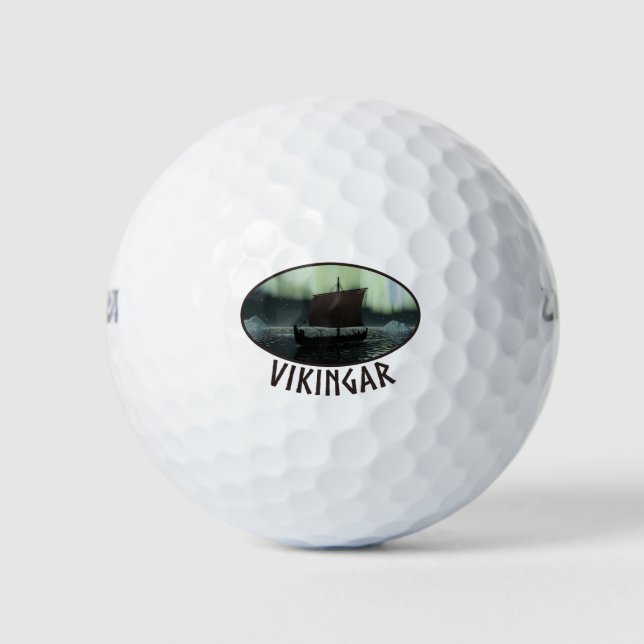 Balles De Golf Viking Navire Et Lumières Du Nord (Devant)