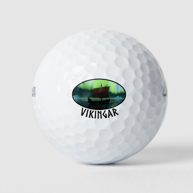 Balles De Golf Viking Navire Et Lumières Du Nord (Devant)