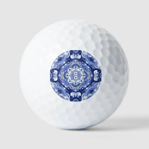 Balles De Golf Vintage bleu géométrique, ornement indien.