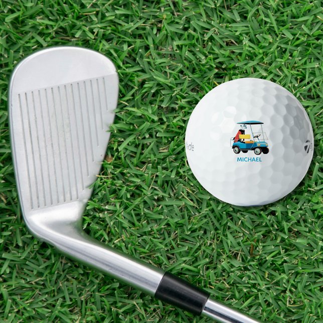 Balles De Golf Vintage Retro Golf Cart Cute Blue Monogrammed (Créateur téléchargé)