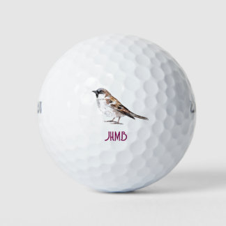 Balles De Golf Watercolor Cute Sparrow Bird Animal Monogram