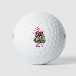 Balles De Golf Watercolor Raccoon Blowing Kisses Animal Monogram
