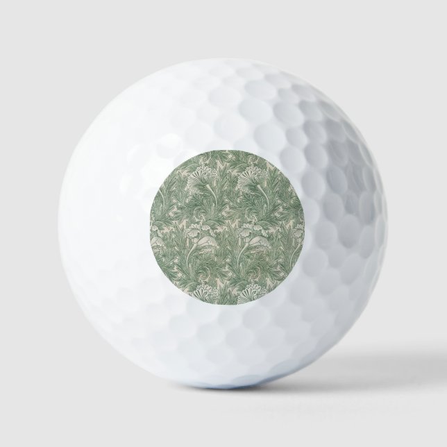 Balles De Golf William Morris tulip fond textile vert (Recto)